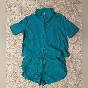 Target Teal Crinkled Gauze Matching Pajama Set (Size XL)